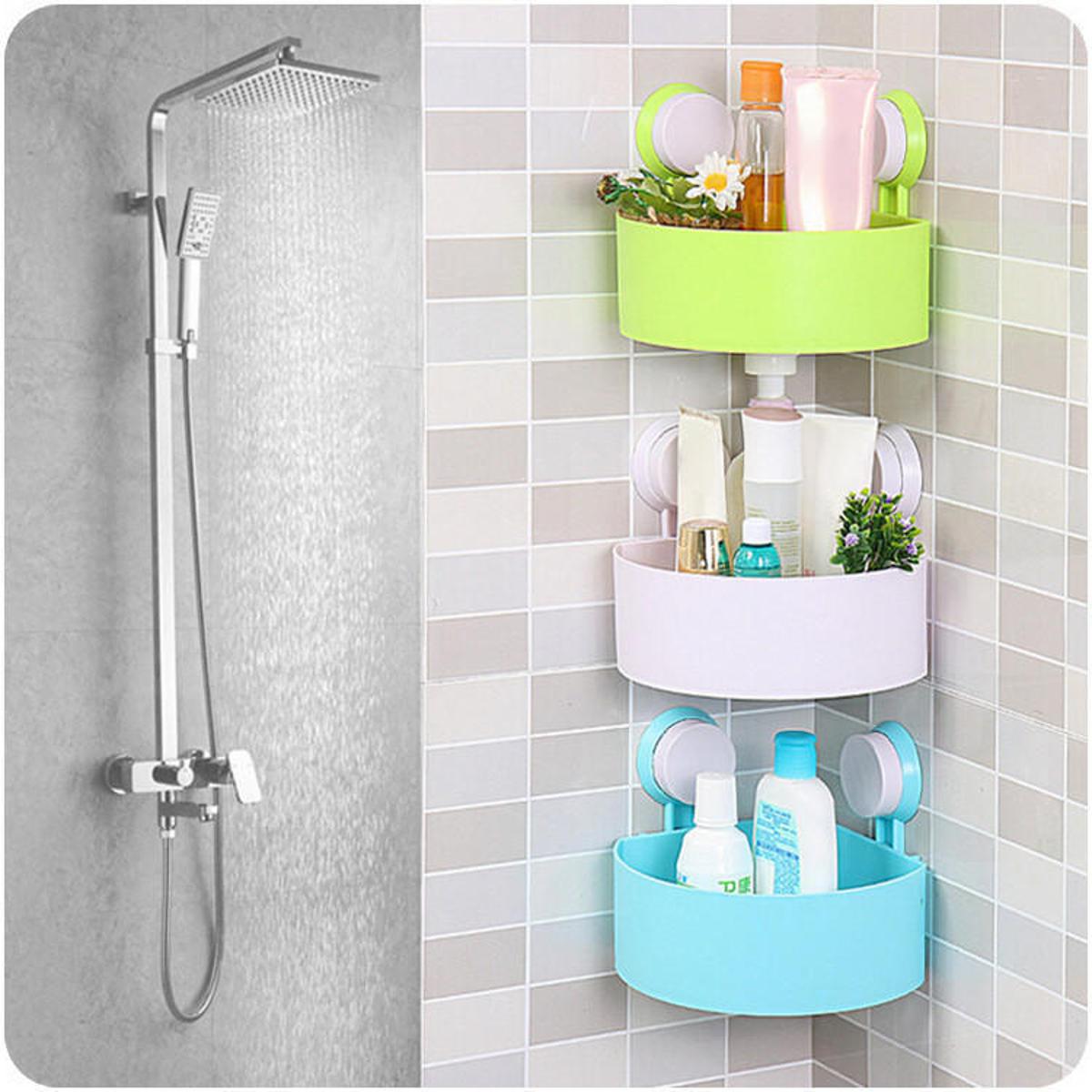 1pcs Triangle Shape Plastic Suction Cup Bathroom Corner Storage Rack Organizer Toilet Bathroom Shower Shelf Storage (Multicolor)