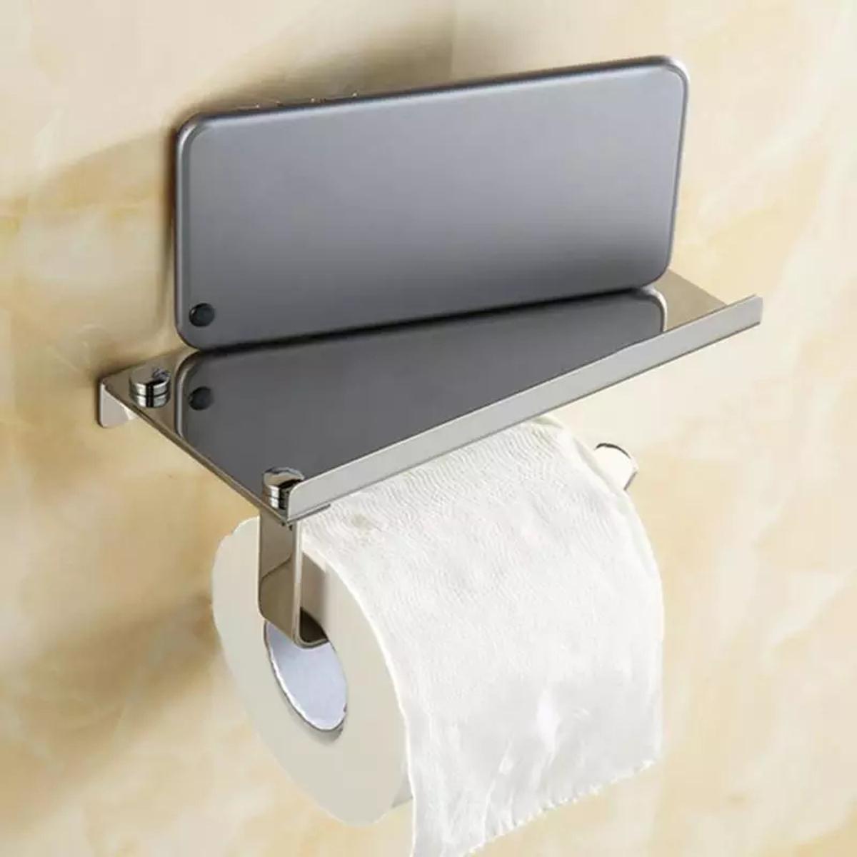 Wall Mount Toilet Paper Holder with Phone Shelf 304 Stainless Steel Toilet Paper Roll Holder Tissue Holder Bathroom Accessories